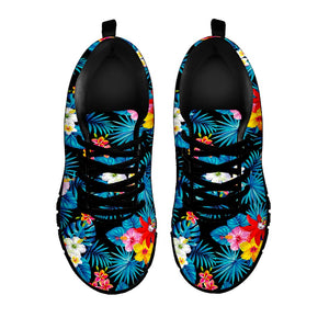 Turquoise Tropical Hawaii Pattern Print Black Running Shoes