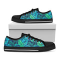 Turquoise Tropical Leaf Pattern Print Black Low Top Sneakers