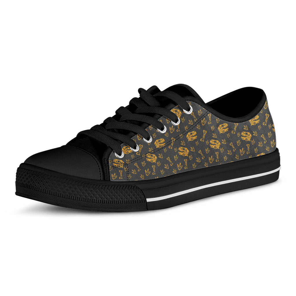 Tyrannosaurus Dino Fossil Pattern Print Black Low Top Sneakers