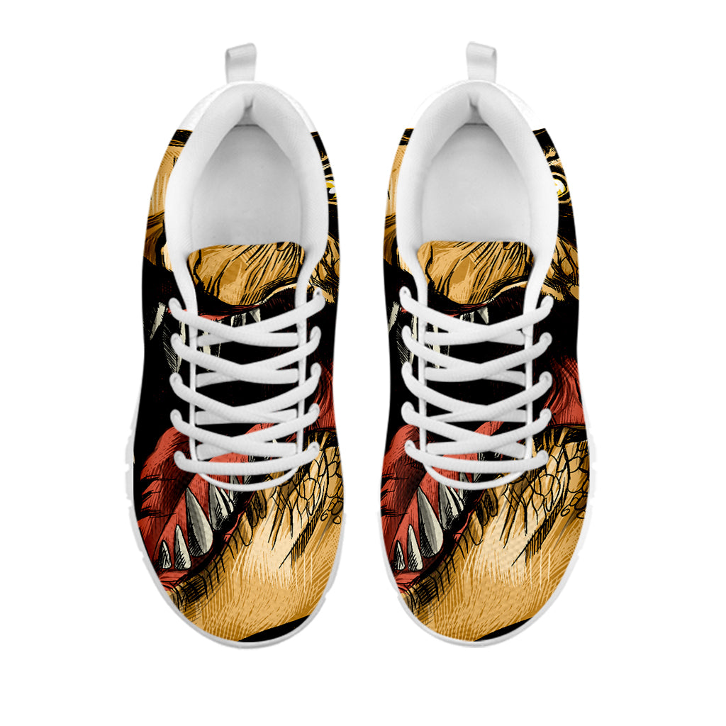 Tyrannosaurus Rex Head Print White Running Shoes
