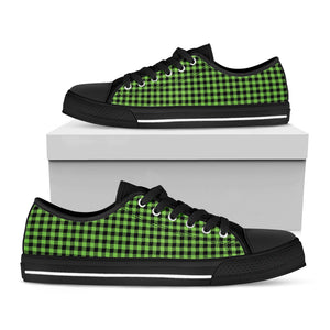 UFO Green Buffalo Plaid Print Black Low Top Sneakers