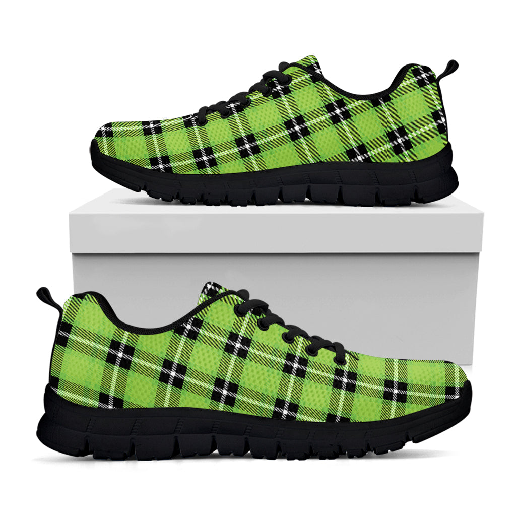 UFO Green Tartan Pattern Print Black Running Shoes