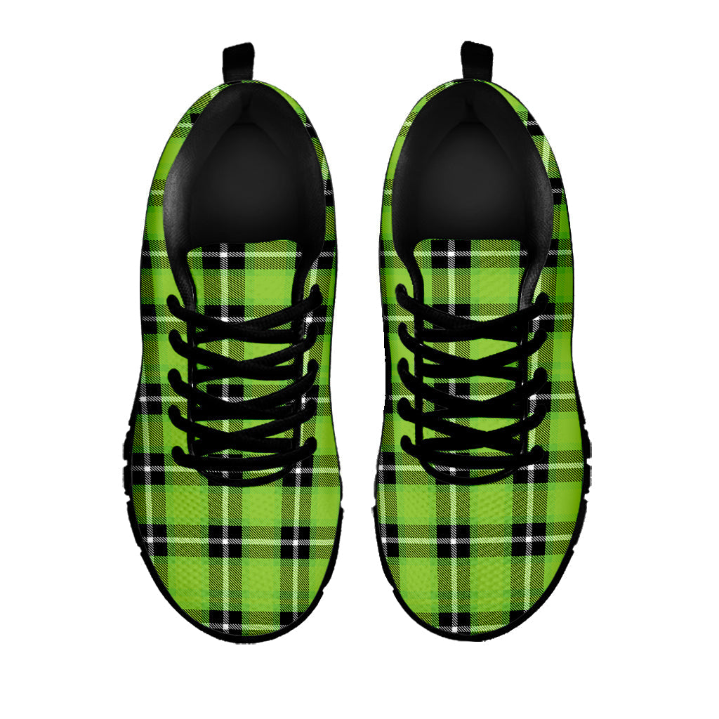 UFO Green Tartan Pattern Print Black Running Shoes