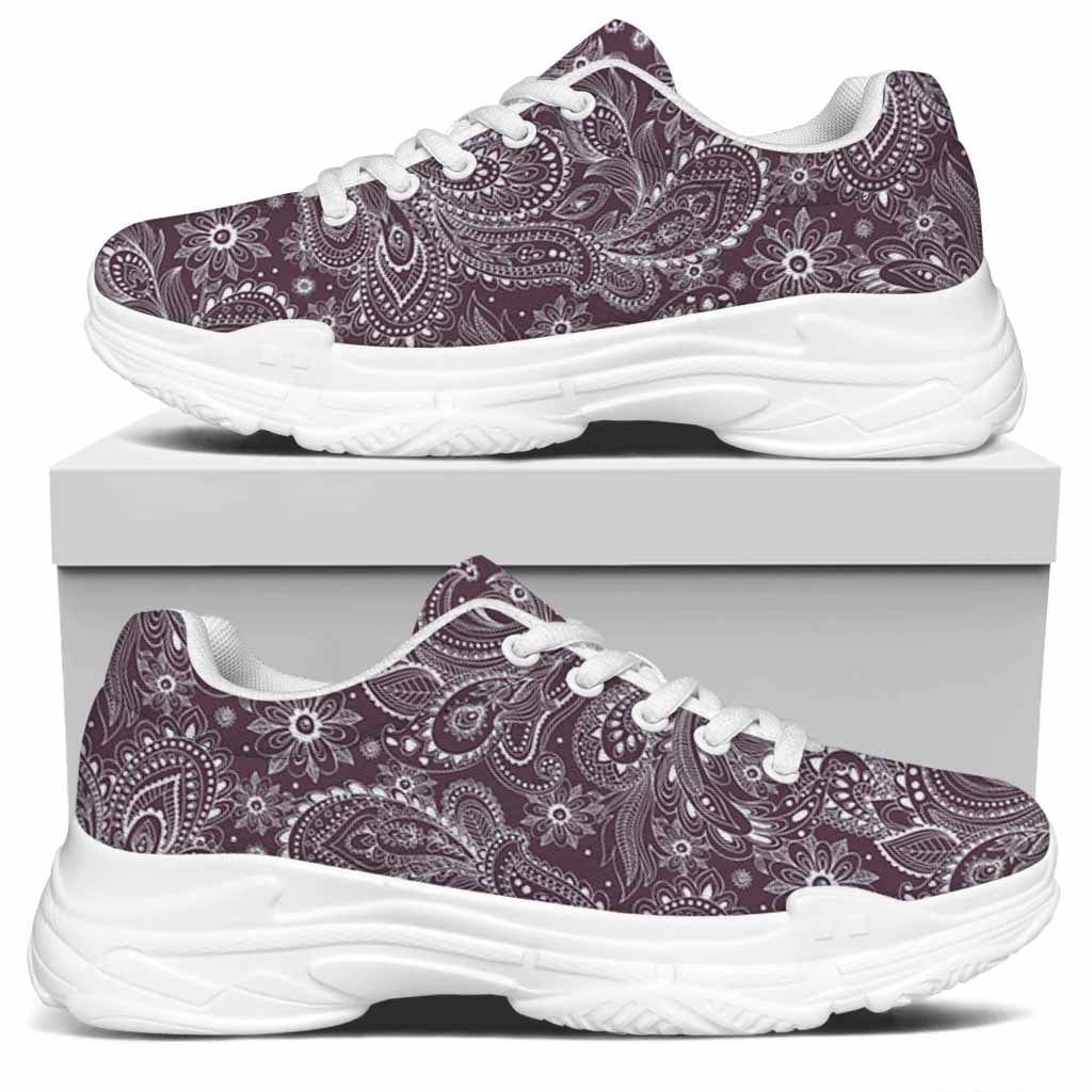 Umber Floral Bohemian Pattern Print White Chunky Shoes