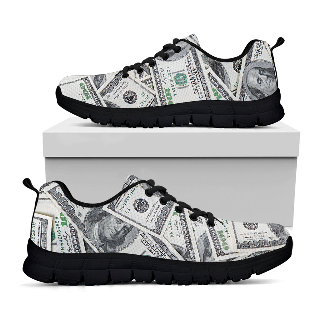 US Dollar Pattern Print Black Running Shoes