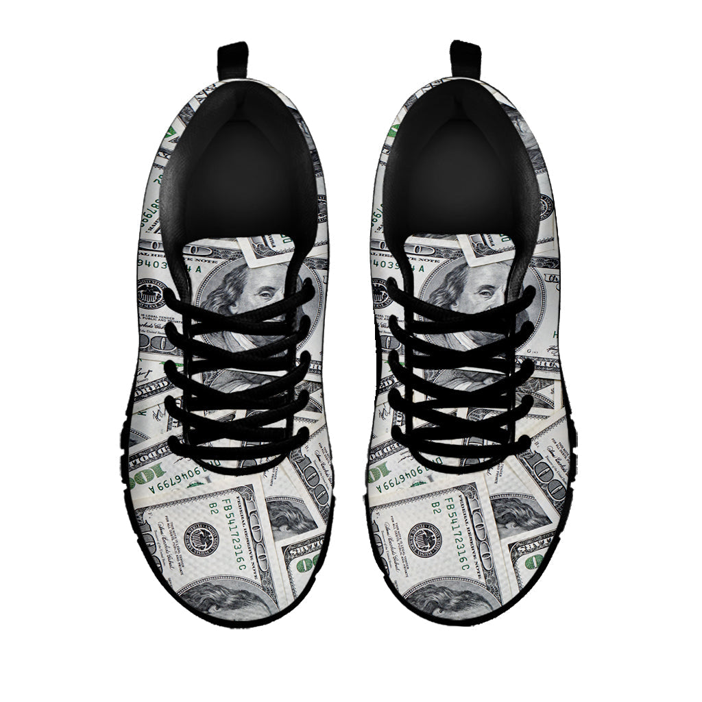 US Dollar Pattern Print Black Running Shoes