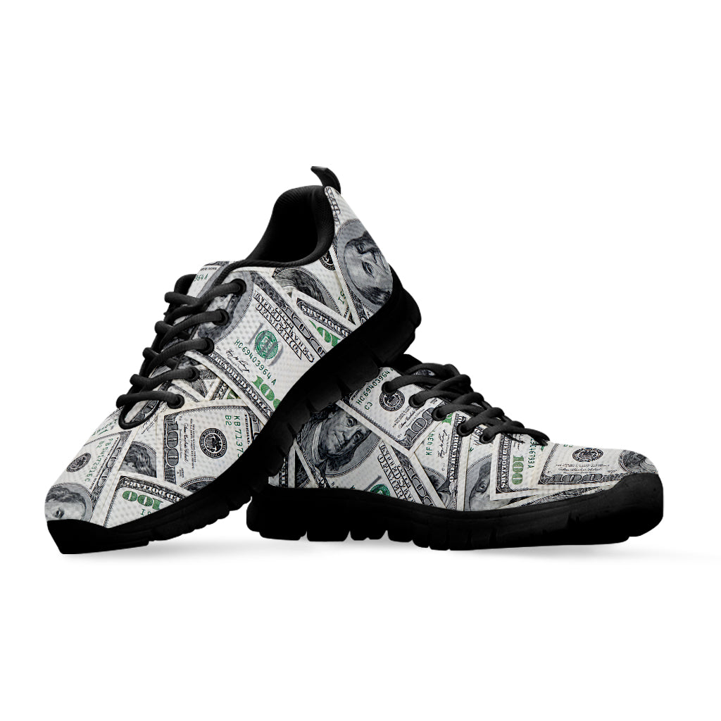 US Dollar Pattern Print Black Running Shoes