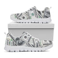 US Dollar Pattern Print White Running Shoes