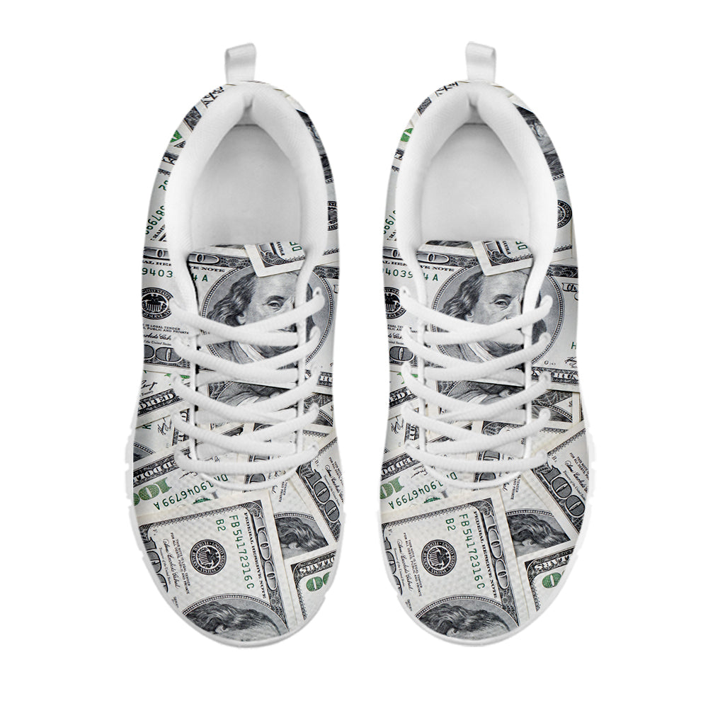 US Dollar Pattern Print White Running Shoes