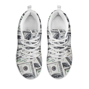 US Dollar Pattern Print White Running Shoes