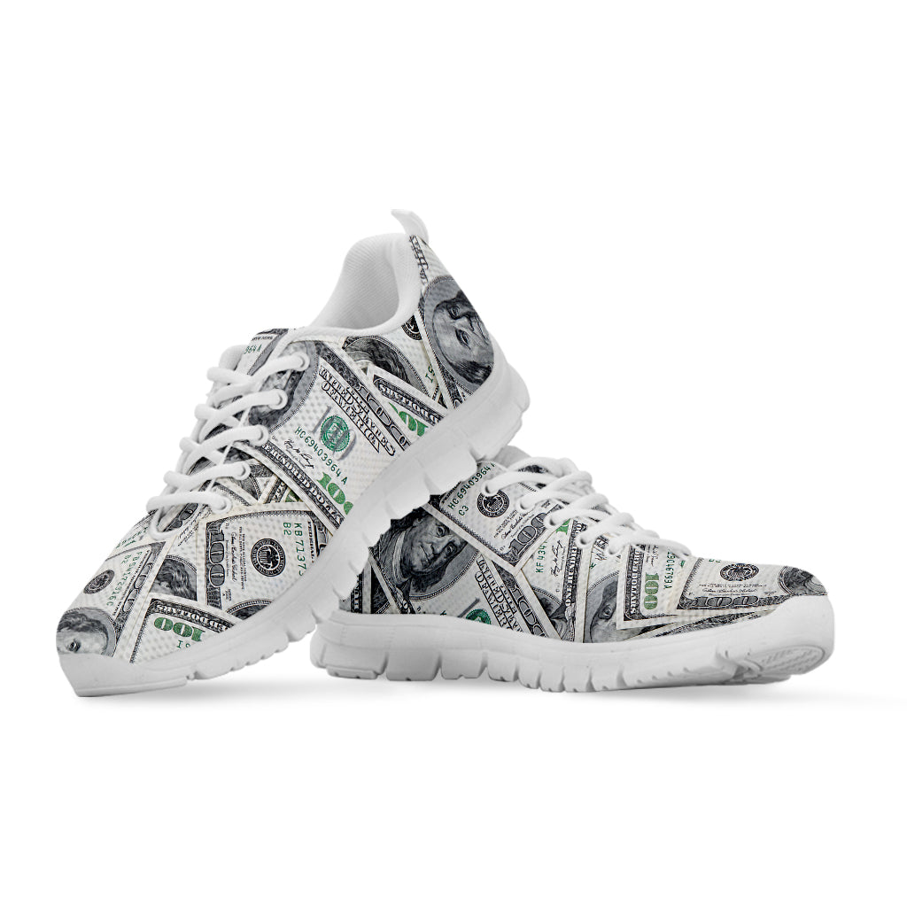 US Dollar Pattern Print White Running Shoes