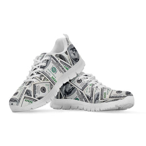 US Dollar Pattern Print White Running Shoes