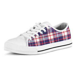 USA Patriotic Plaid Print White Low Top Sneakers