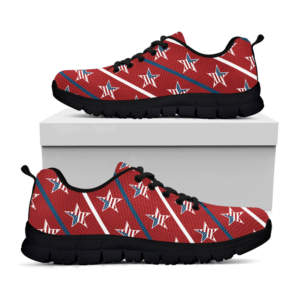 USA Patriotic Star Pattern Print Black Running Shoes