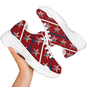 USA Patriotic Star Pattern Print White Chunky Shoes