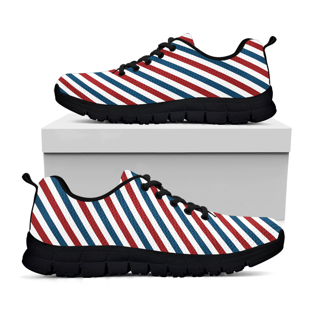 USA Patriotic Striped Pattern Print Black Running Shoes