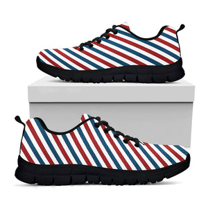 USA Patriotic Striped Pattern Print Black Running Shoes