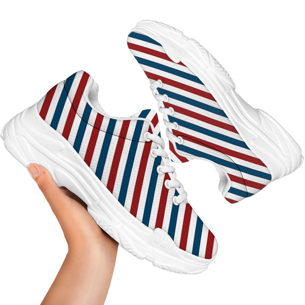 USA Patriotic Striped Pattern Print White Chunky Shoes