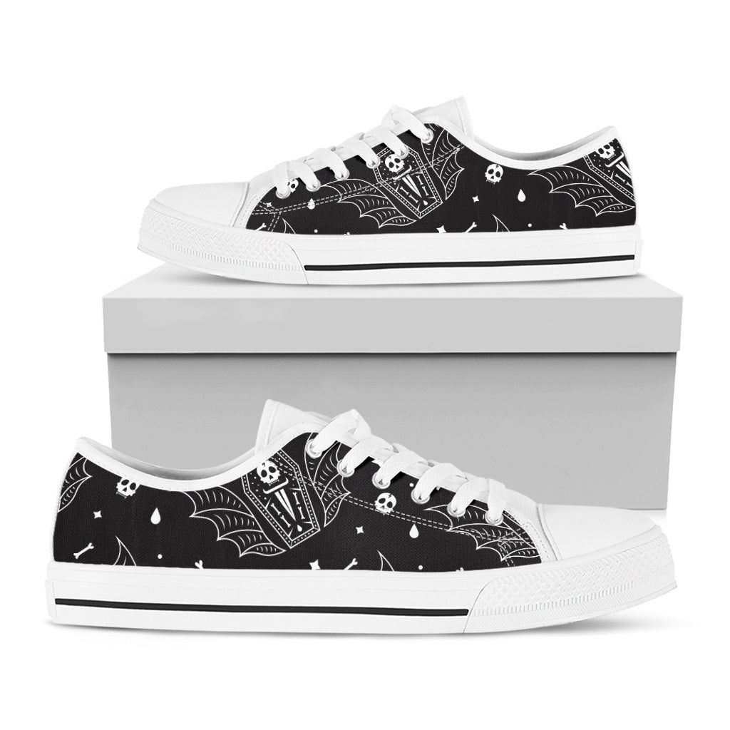 Vampire Coffin Pattern Print White Low Top Sneakers