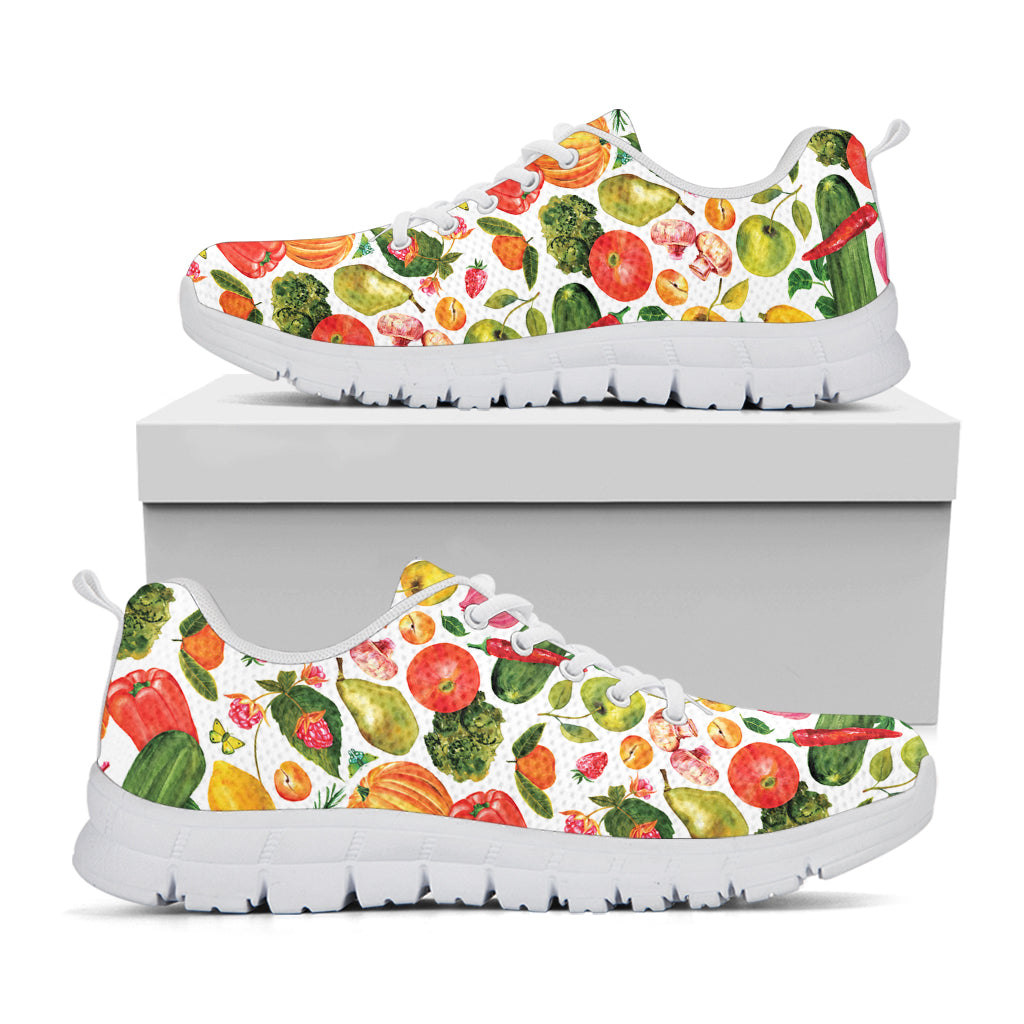 Vegan Fruits And Vegetables Print White Running Shoes