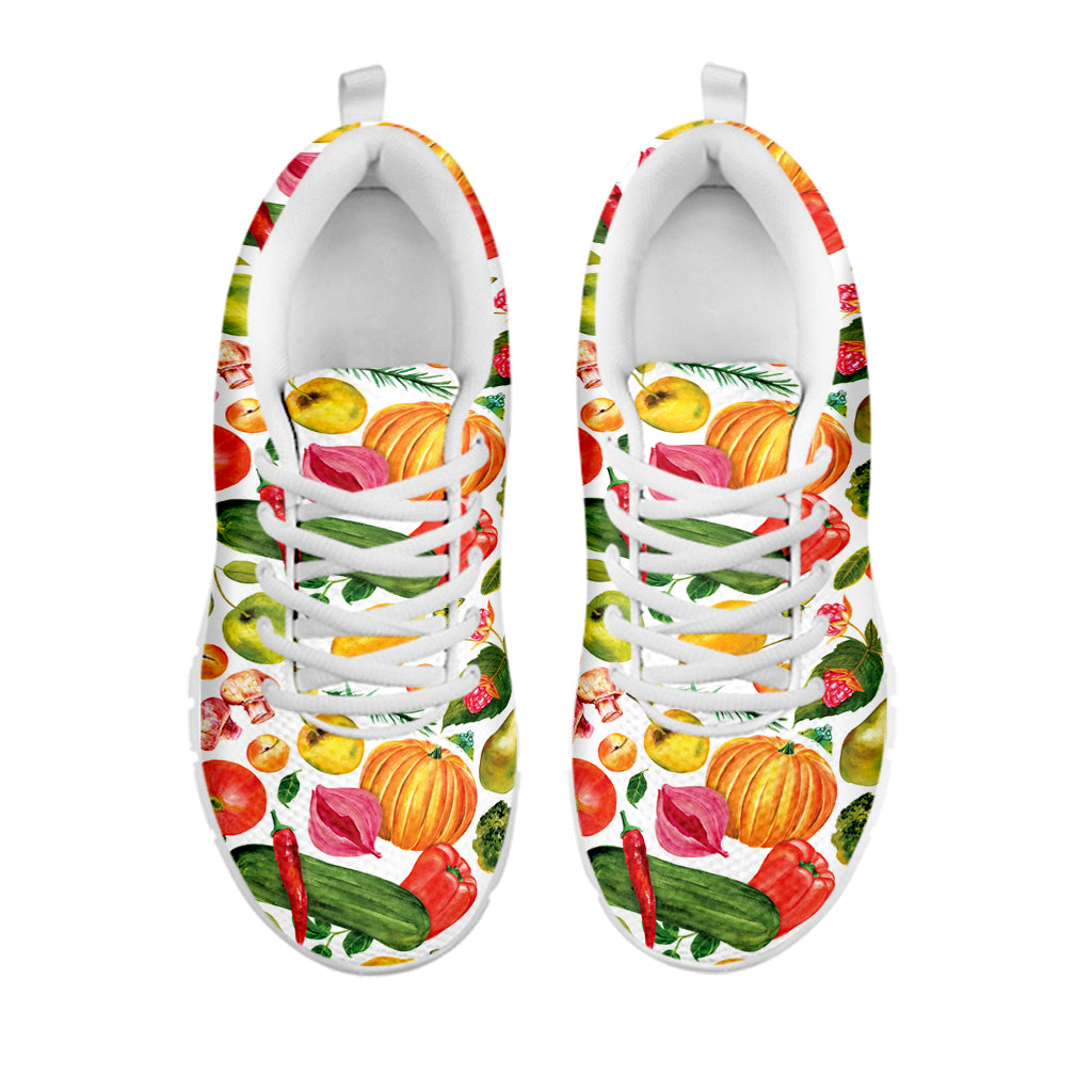 Vegan Fruits And Vegetables Print White Running Shoes