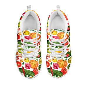 Vegan Fruits And Vegetables Print White Running Shoes