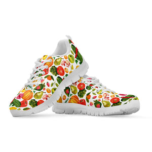 Vegan Fruits And Vegetables Print White Running Shoes
