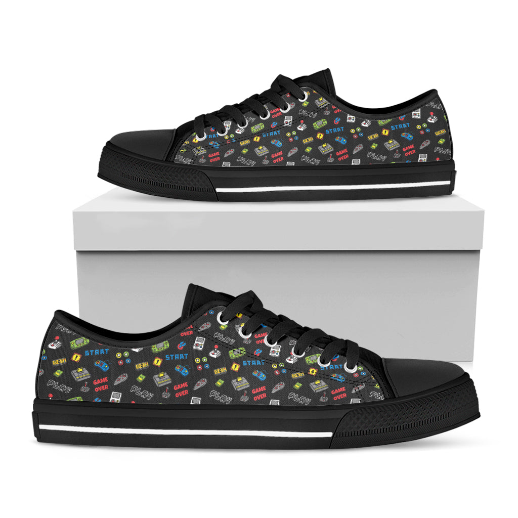 Video Game Gadgets Pattern Print Black Low Top Sneakers