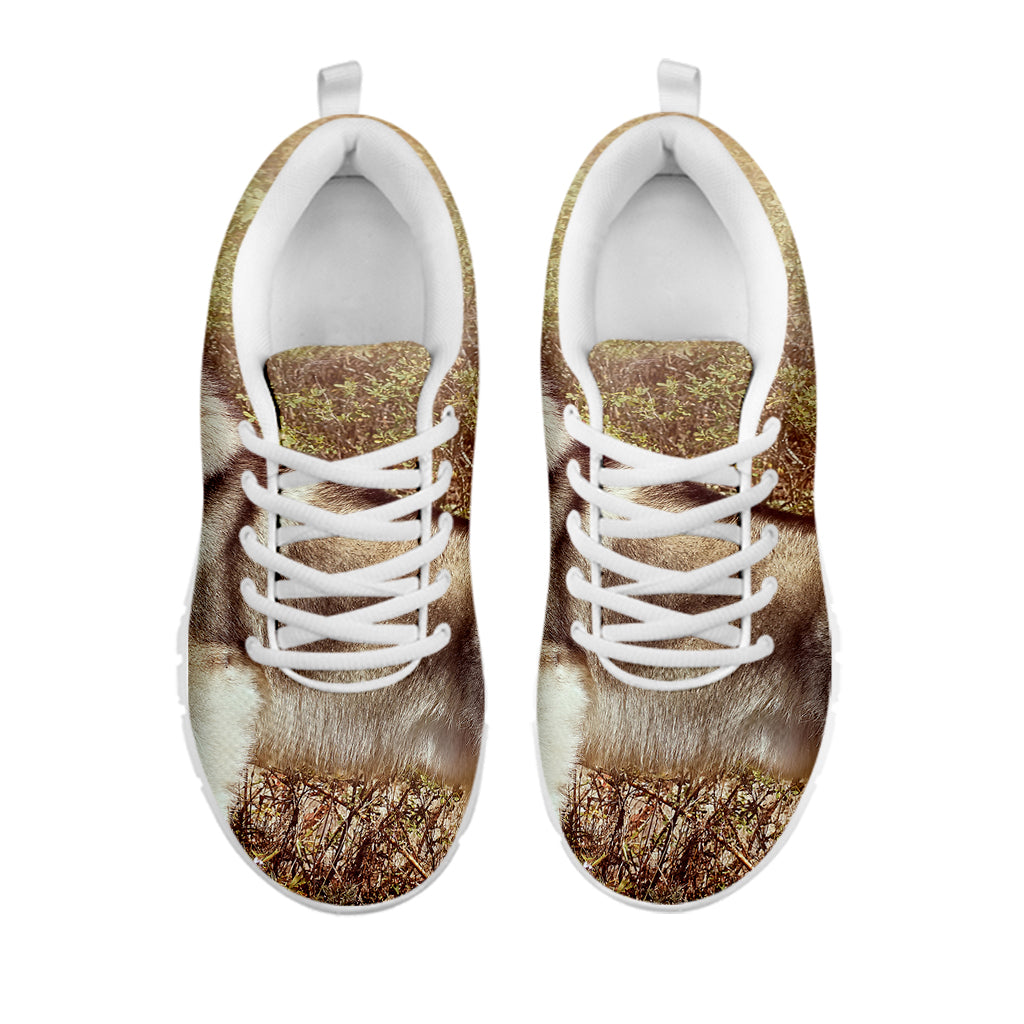 Vintage Alaskan Malamute Print White Running Shoes