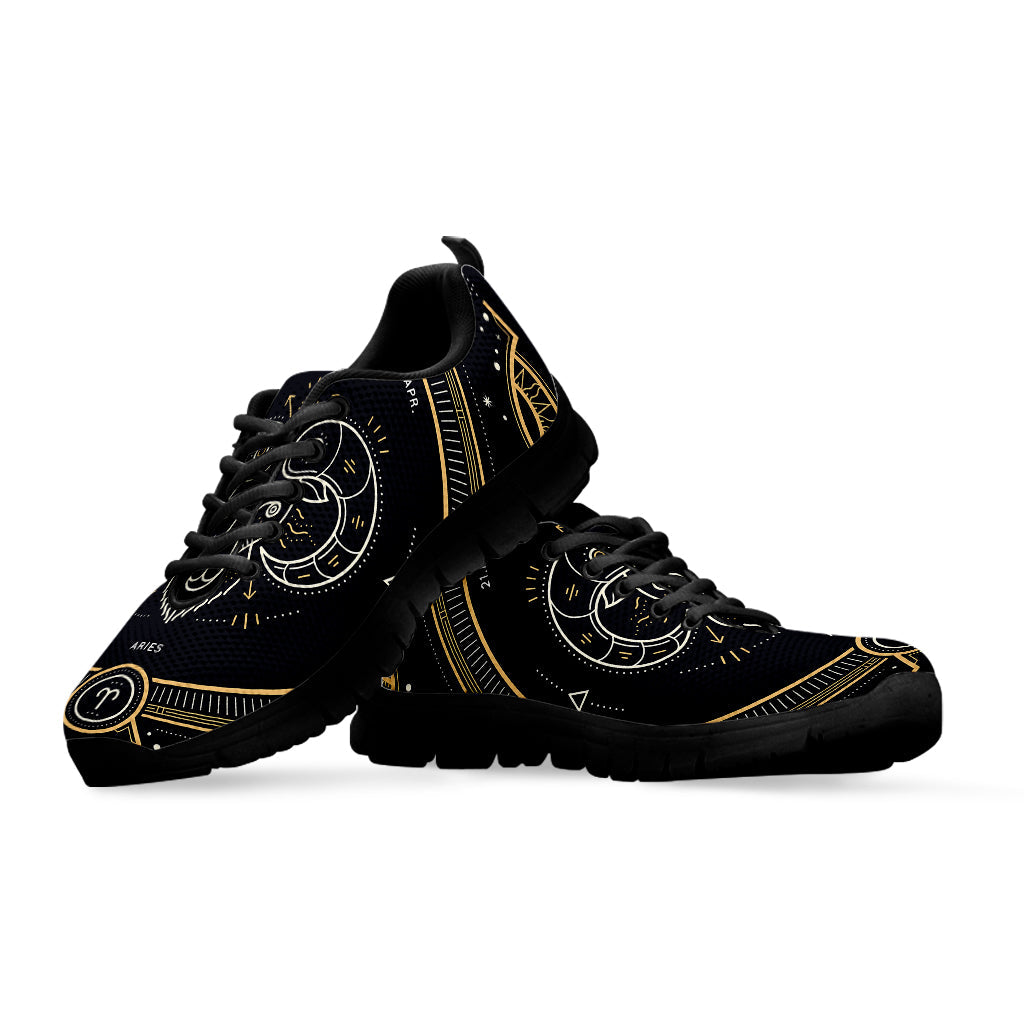 Vintage Aries Zodiac Sign Print Black Running Shoes