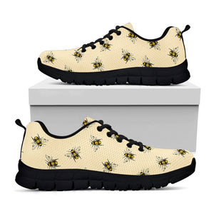 Vintage Bee Pattern Print Black Running Shoes