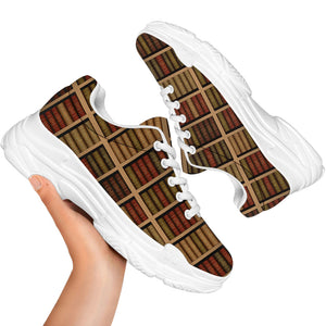 Vintage Bookshelf Pattern Print White Chunky Shoes