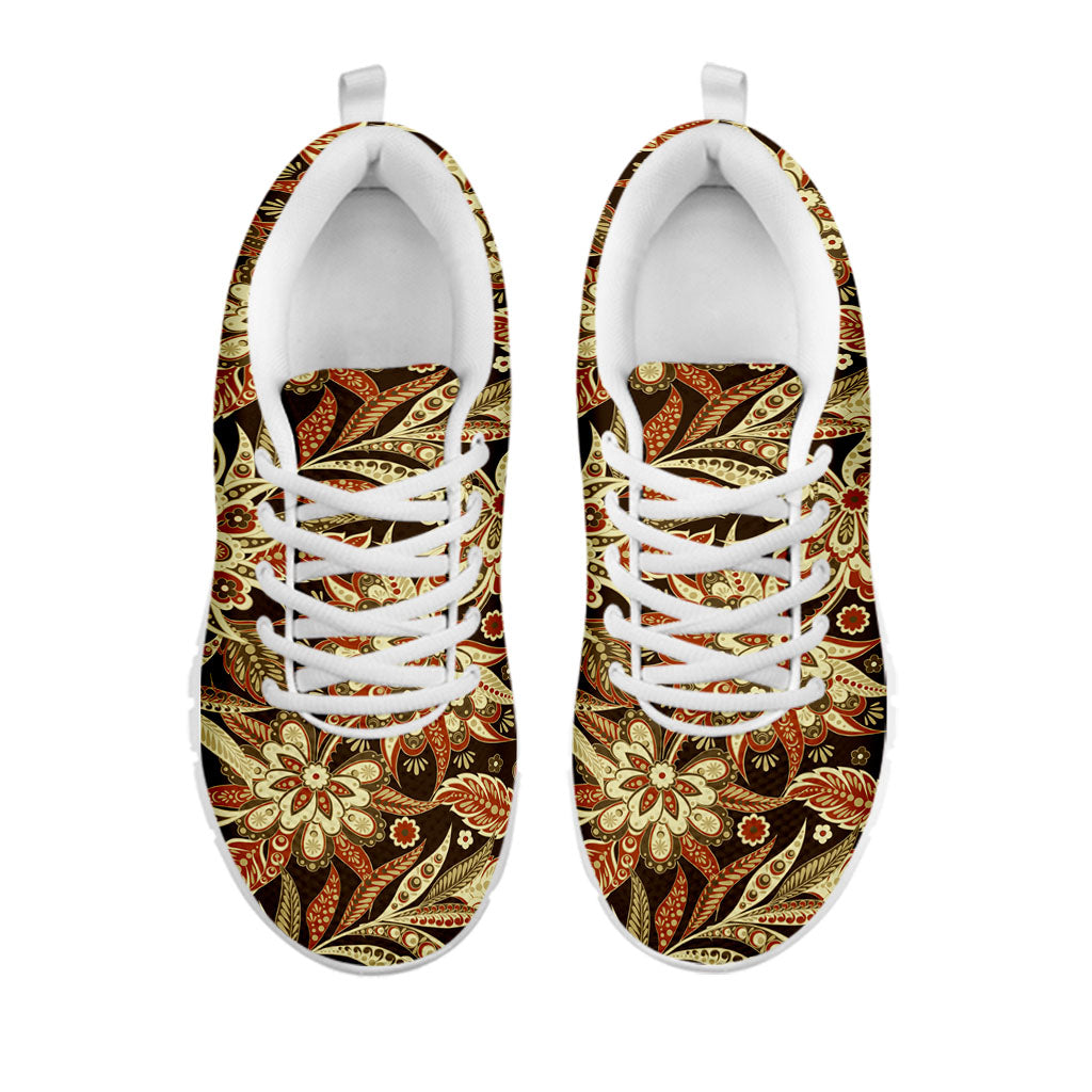 Vintage Brown Bohemian Floral Print White Running Shoes