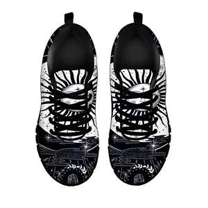 Vintage Celestial Sun Print Black Running Shoes