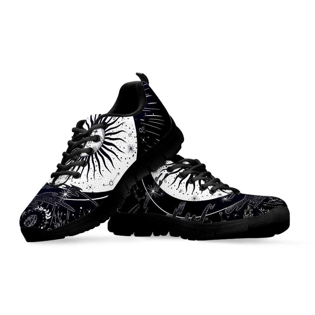 Vintage Celestial Sun Print Black Running Shoes