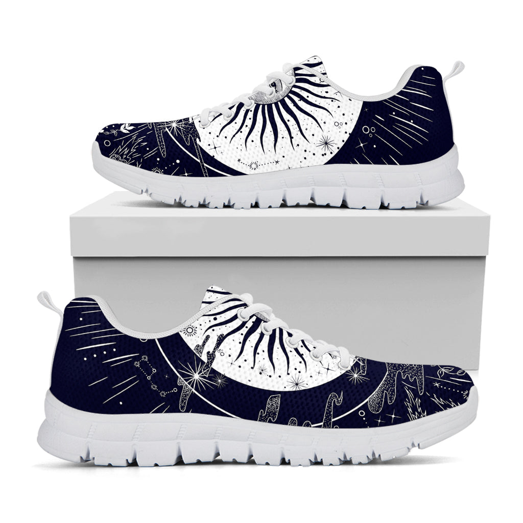 Vintage Celestial Sun Print White Running Shoes