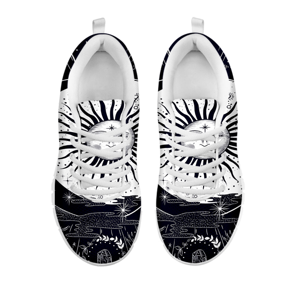 Vintage Celestial Sun Print White Running Shoes