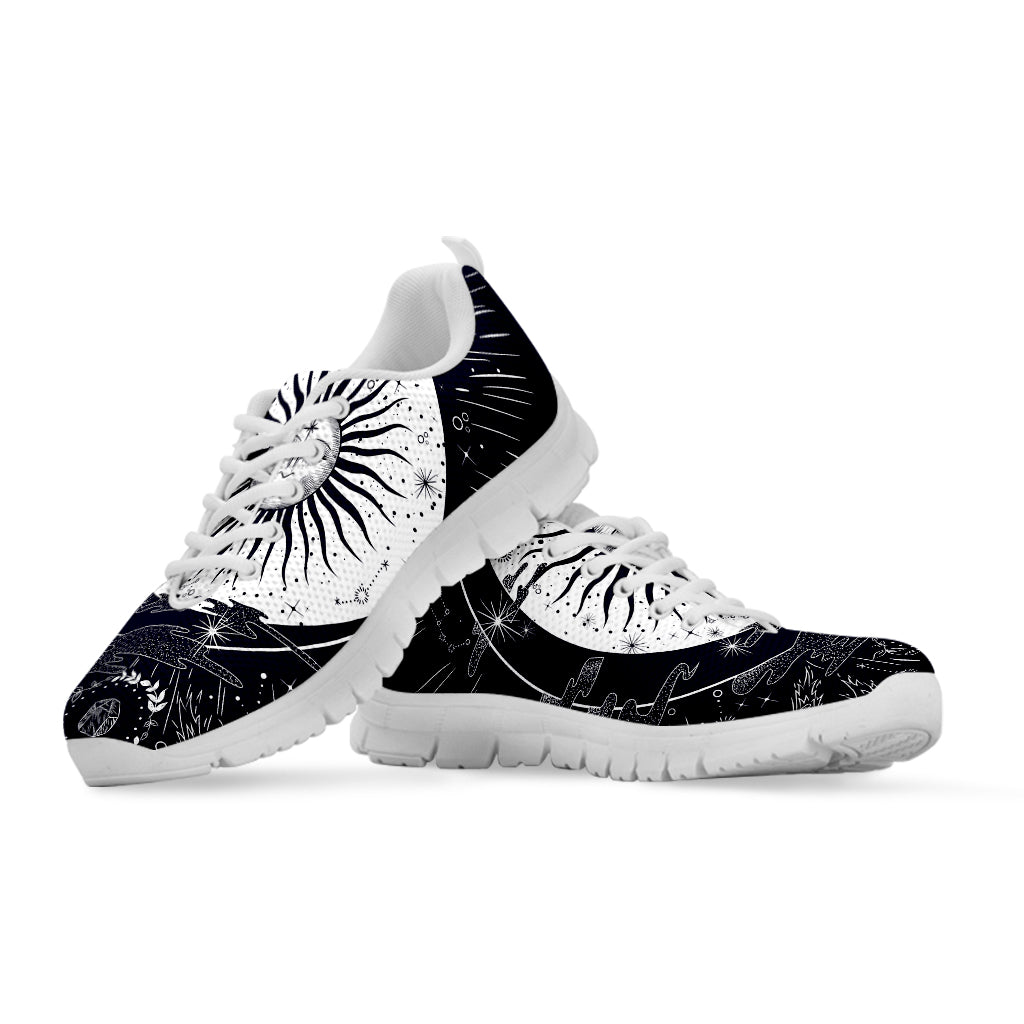 Vintage Celestial Sun Print White Running Shoes