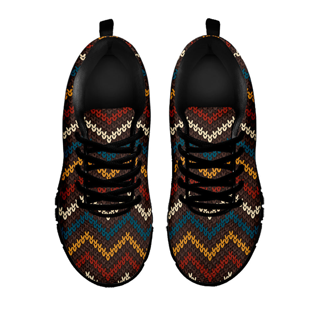 Vintage Chevron Knitted Pattern Print Black Running Shoes