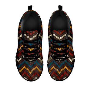 Vintage Chevron Knitted Pattern Print Black Running Shoes