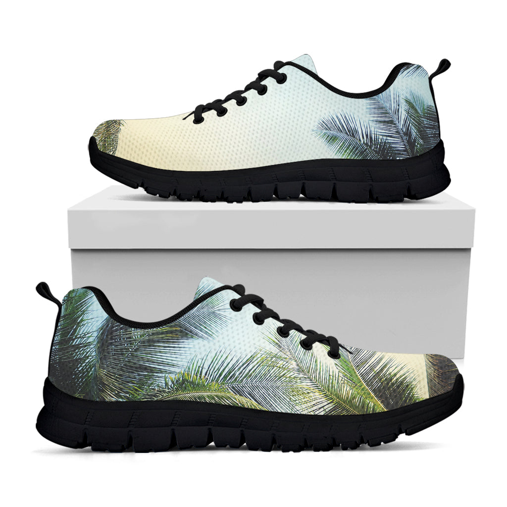 Vintage Coconut Tree Print Black Running Shoes