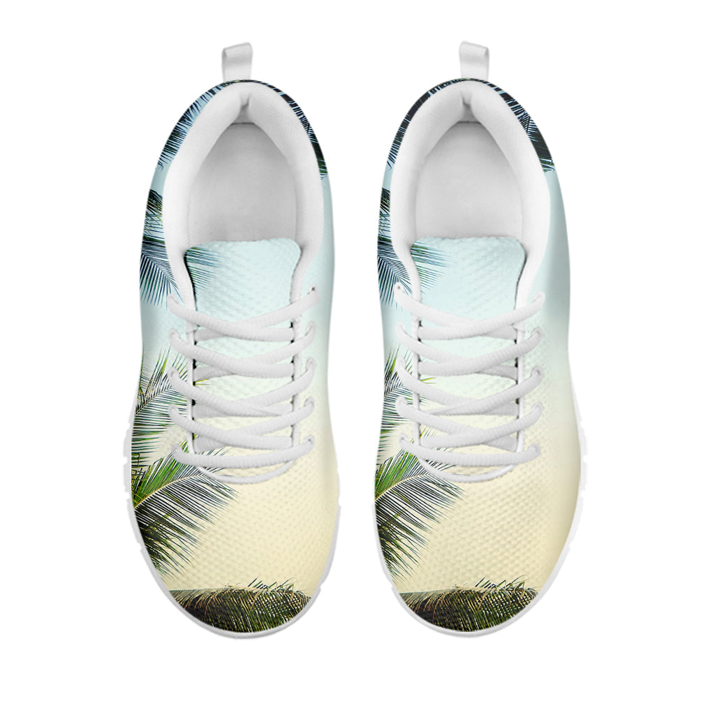 Vintage Coconut Tree Print White Running Shoes
