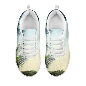Vintage Coconut Tree Print White Running Shoes