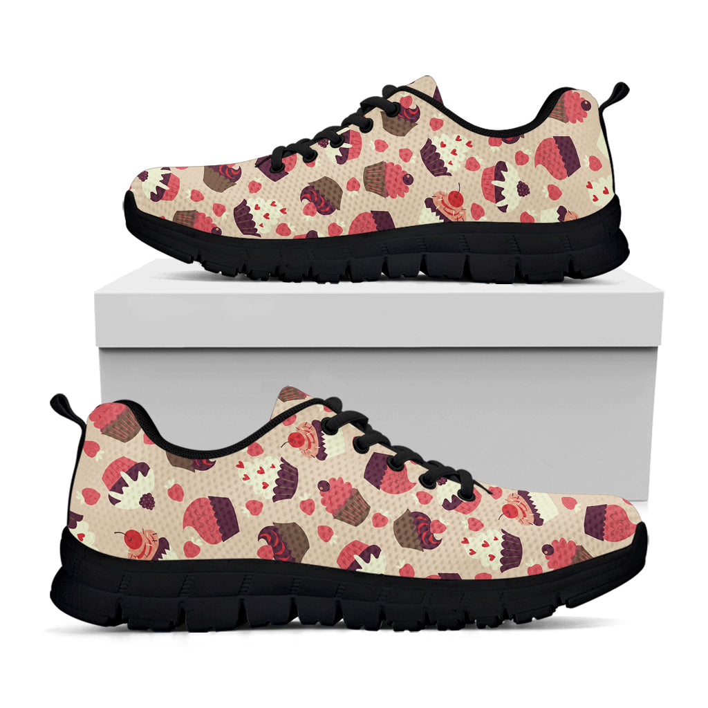 Vintage Cupcake Pattern Print Black Running Shoes