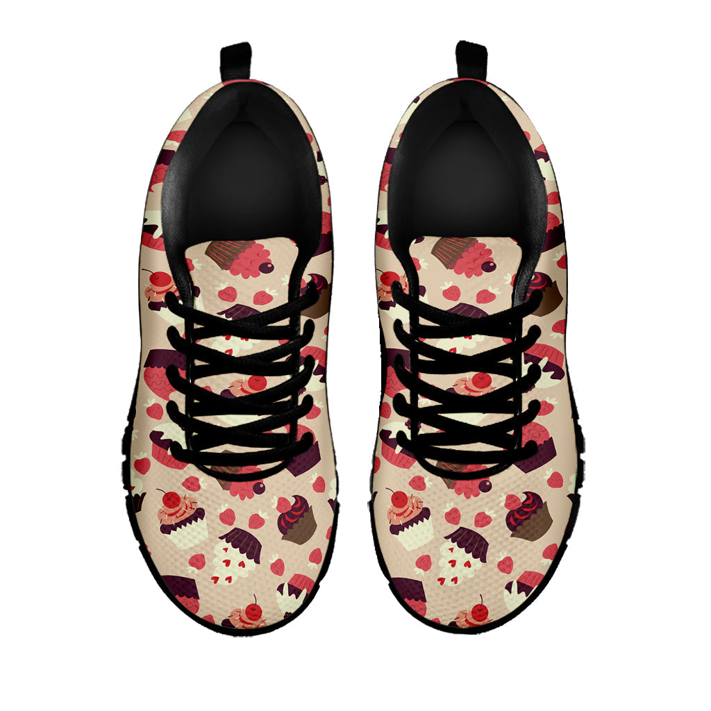 Vintage Cupcake Pattern Print Black Running Shoes