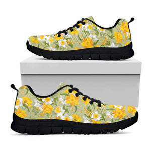 Vintage Daffodil Flower Pattern Print Black Running Shoes