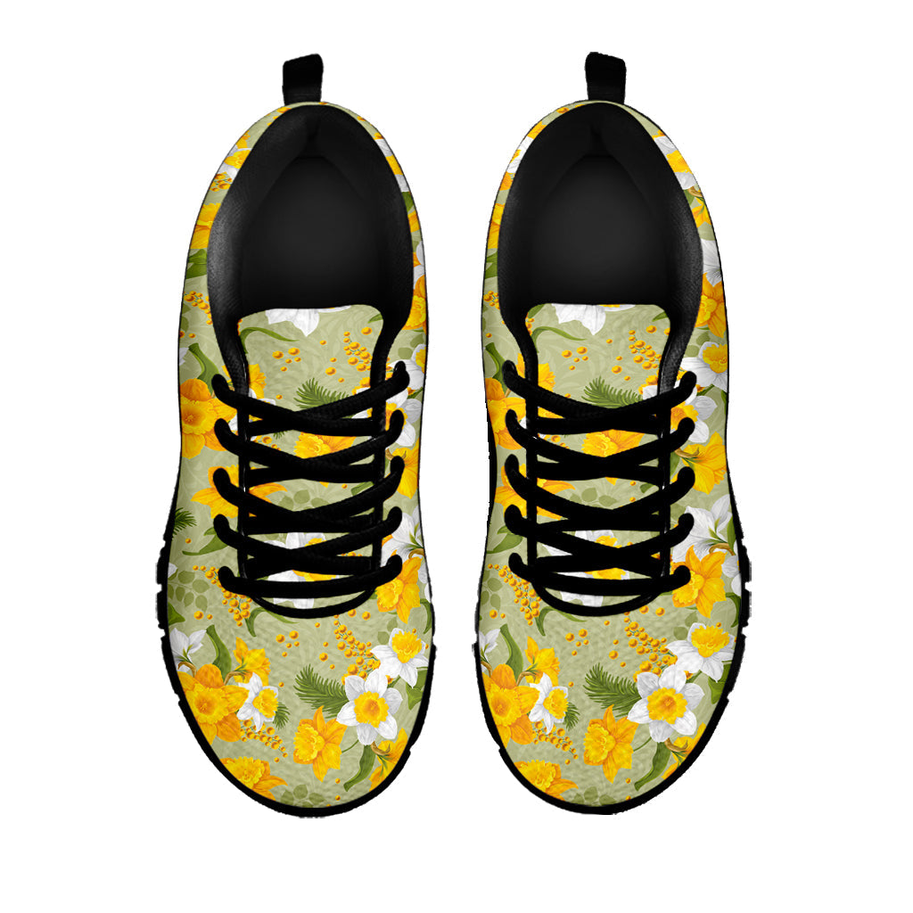 Vintage Daffodil Flower Pattern Print Black Running Shoes