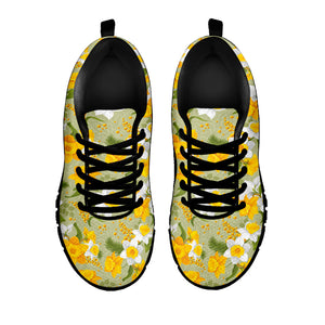 Vintage Daffodil Flower Pattern Print Black Running Shoes