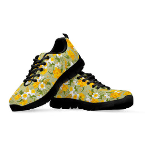 Vintage Daffodil Flower Pattern Print Black Running Shoes