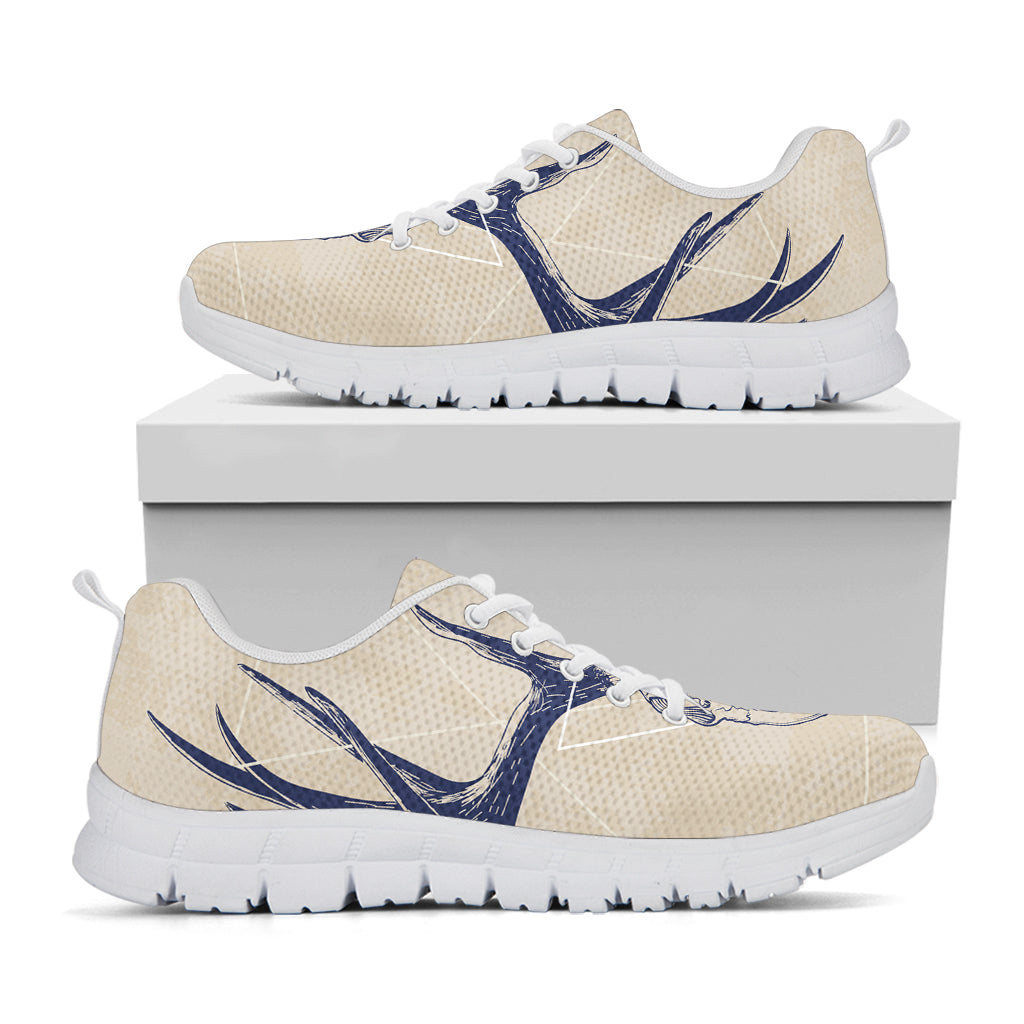 Vintage Deer Skull Print White Running Shoes